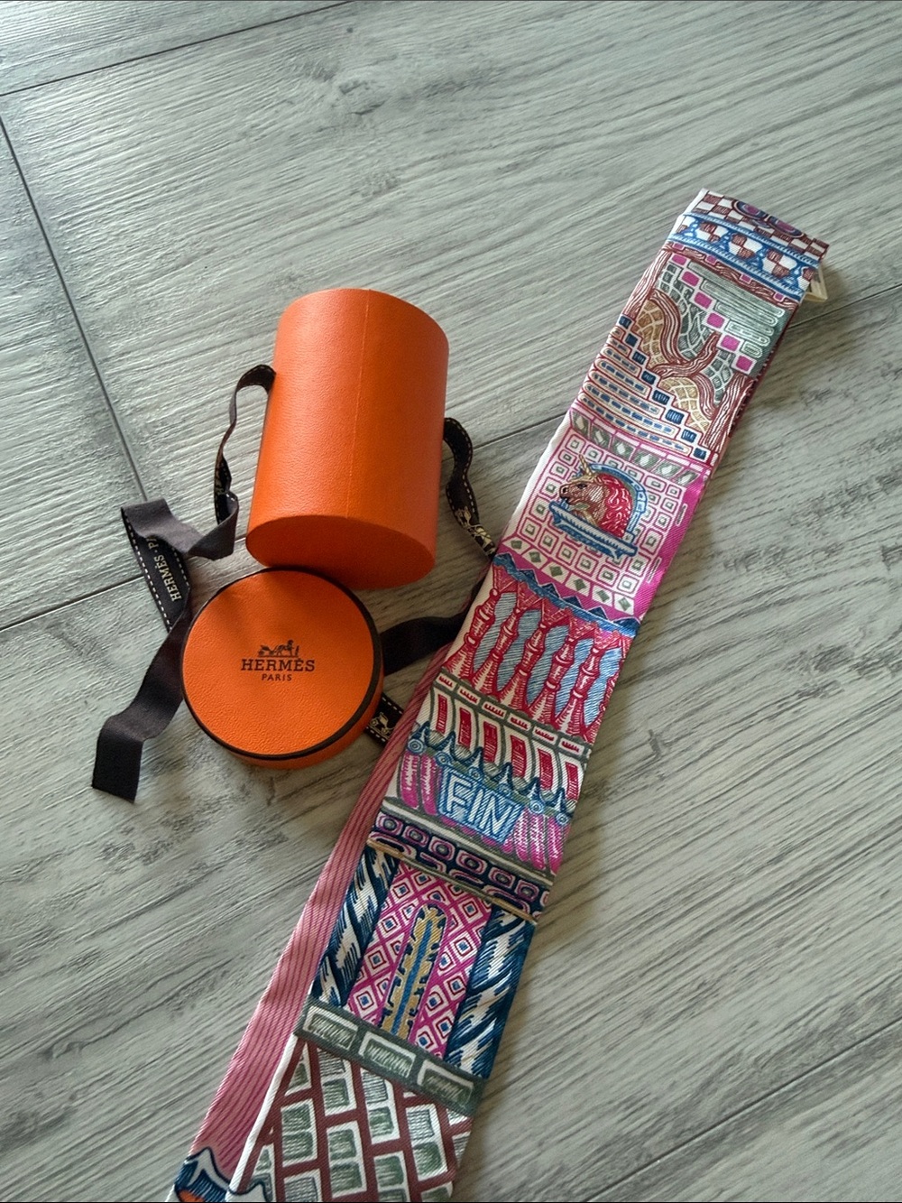 Hermes Pink Multicolor Silk Twilly Scarf